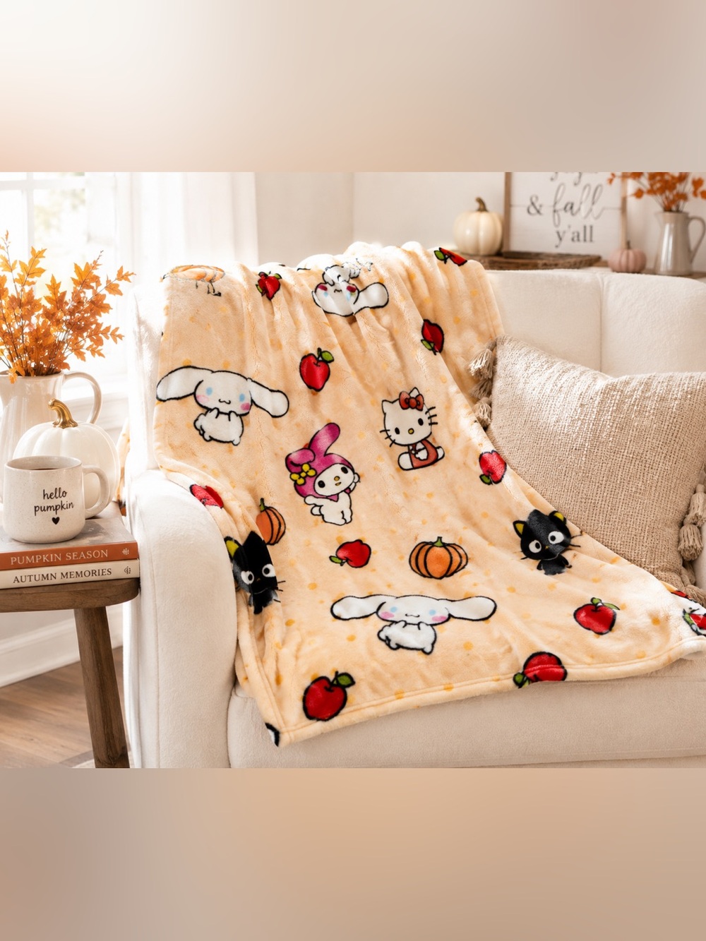 NWT Hello Kitty & Friends Fall Harvest Silk Touch Throw Blanket 50x70 Sanrio